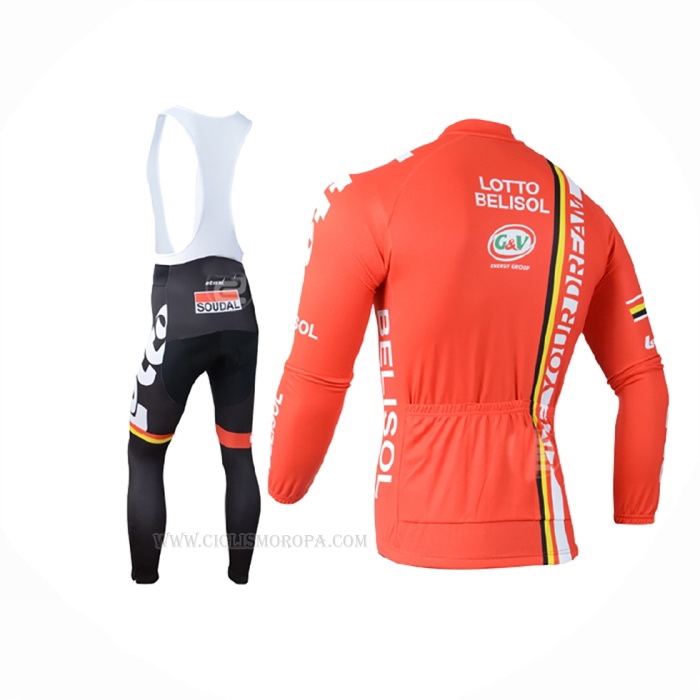 2014 Ropa Ciclismo Lotto Belisol Naranja Mangas Largas y Culotte Lunga